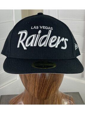 New Era 59Fifty NFL Las Vegas Raiders Omaha Script Low Profile Fitted Hat 7 3/4